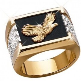 18K GOLD EP CZ ROUND CUT MENS EAGLE DRESS RING
