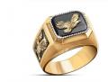 18K GOLD EP CZ ROUND CUT MENS EAGLE DRESS RING
