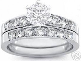 18K WHITE GOLD EP 2CT DIAMOND SIMULATED ENGAGEMENT SET RING