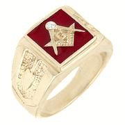 18K GOLD EP MASONIC FREEMASON MENS RING red