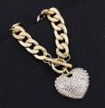 18K GOLD EP CHARM BRACELET HEART DIAMOND SIMULATED