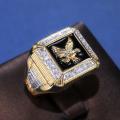 18K GOLD EP CZ ROUND CUT MENS EAGLE DRESS RING