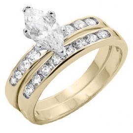 14K GOLD EP 2.9CT DIAMOND SIMULATED MARQUISE ENGAGEMENT RING