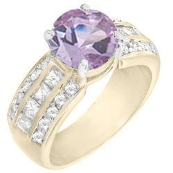 18K GOLD EP 4.0CT DIAMOND SIMULATED AMETHYST RING