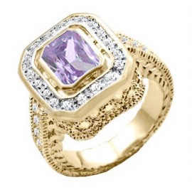18K GOLD EP 4.95CT DIAMOND SIMULATED AMETHYST RING