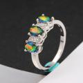 18K W GOLD EP 1.5CT DIAMOND SIMULATED MYSTIC RAINBOW TOPAZ OVAL CUT RING WOW