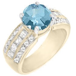 18K GOLD EP 4.0CT AQUAMARINE DIAMOND SIMULATED ENGAGEMENT RING