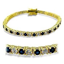 14K GOLD EP 4 CT DIAMOND SIMULATED SAPPHIRE TENNIS LINK BRACELET