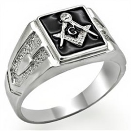 18K W GOLD EP MASONIC FREEMASON MENS RING black