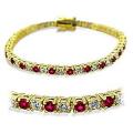 14K GOLD EP 4 CT DIAMOND SIMULATED RUBY TENNIS LINK BRACELET