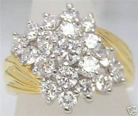 18K GOLD EP 3.0CT DIAMOND SIMULATED CLUSTER RING