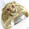 18K GOLD EP CZ RUBY THE KING LION MENS DRESS RING