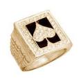 18K GOLD LUCKY ACE SPADES POKER MENS CARD RING