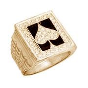 18K GOLD LUCKY ACE SPADES POKER MENS CARD RING