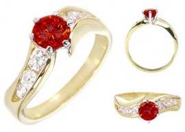 14K GOLD EP 1.85CT DIAMOND SIMULATED RUBY RING