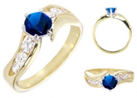 14K GOLD EP 1.85CT DIAMOND SIMULATED SAPPHIRE RING