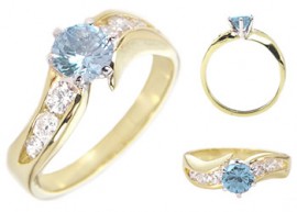 14K GOLD EP 1.85CT DIAMOND SIMULATED AQUAMARINE RING