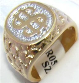 18K 2T GOLD EP ROUND CUT MENS DOLLAR RING