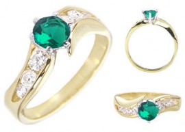 14K GOLD EP 1.85CT DIAMOND SIMULATED EMERALD RING