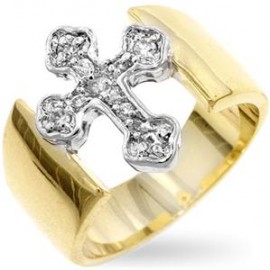 14K GOLD EP .50CT DIAMOND SIMULATED CROSS RING