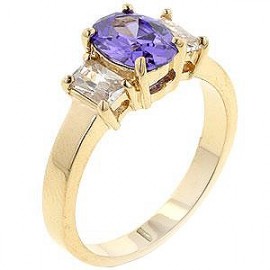 14K GOLD EP 2.6CT DIAMOND SIMULATED AMETHYST RING