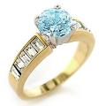 14K GOLD EP 2.5CT DIAMOND SIMULATED AQUAMARINE RING