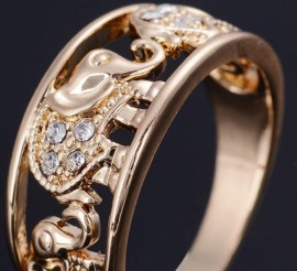 14K GOLD EP 1.9CT DIAMOND SIMULATED LUCKY ELEPHANT RING
