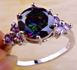 18K W GOLD EP 3.0CT MYSTIC RAINBOW TOPAZ AMETHYST RING WOW