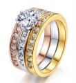 18K GOLD EP 2.5CT DIAMOND SIMULATED 3 RING ENGAGEMENT SET RING 