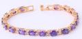 18K  GOLD EP 8 CT DIAMOND SIMULATED AMETHYST  LINK BRACELET 