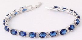 18K W GOLD EP 8 CT DIAMOND SIMULATED SAPPHIRE  LINK BRACELET 
