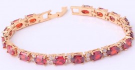 18K  GOLD EP 8 CT DIAMOND SIMULATED RUBY  LINK BRACELET 