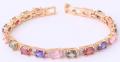 18K  GOLD EP 8 CT DIAMOND SIMULATED MULTI STONE  LINK BRACELET 