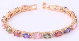 18K  GOLD EP 8 CT DIAMOND SIMULATED MULTI STONE  LINK BRACELET 