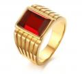 18K GOLD EP RUBY CZ EMERALD CUT MENS DRESS RING