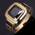 18K GOLD EP 2.5CT BLACK SAPPHIRE  EMERALD CUT MENS RING