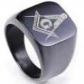 MASON MASONIC FREEMASON BLACK MENS STAINLESS STEEL RING 