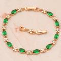 18K  GOLD EP 4 CT DIAMOND SIMULATED EMERALD  LINK BRACELET 