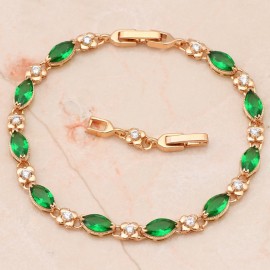18K  GOLD EP 4 CT DIAMOND SIMULATED EMERALD  LINK BRACELET 