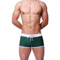 Green White swim trunks Swimwear Mens square boxer Style drawstring swimming