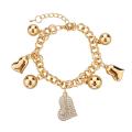 18K GOLD EP CHARM BRACELET HEART DIAMOND SIMULATED
