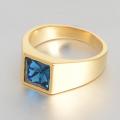 18K GOLD EP CZ SAPPHIRE PRINCESS CUT MENS DRESS RING