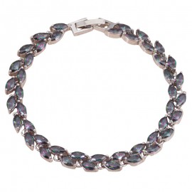18K W GOLD EP 4 CT MYSTIC TOPAZ RAINBOW LEAVES LINK BRACELET