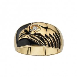 18K GOLD EP MENS EAGLE DIAMOND SIMULATED DRESS RING
