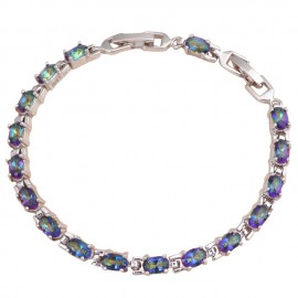 18K W GOLD EP 5 CT MYSTIC TOPAZ  LINK BRACELET 