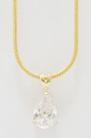 14K GOLD EP PEAR CUT DIAMOND SIMULATED NECKLACE WITH 16 inch CHAIN