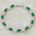 14K W GOLD EP 5 CT DIAMOND SIMULATED EMERALD OVAL CUT TENNIS LINK BRACELET