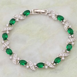 14K W GOLD EP 5 CT DIAMOND SIMULATED EMERALD OVAL CUT TENNIS LINK BRACELET