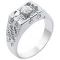 18K W GOLD EP CZ ROUND CUT MENS NUGGET SOLITAIRE RING