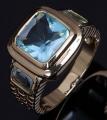 18K GOLD EP 2.5CT AQUAMARINE EMERALD CUT MENS RING